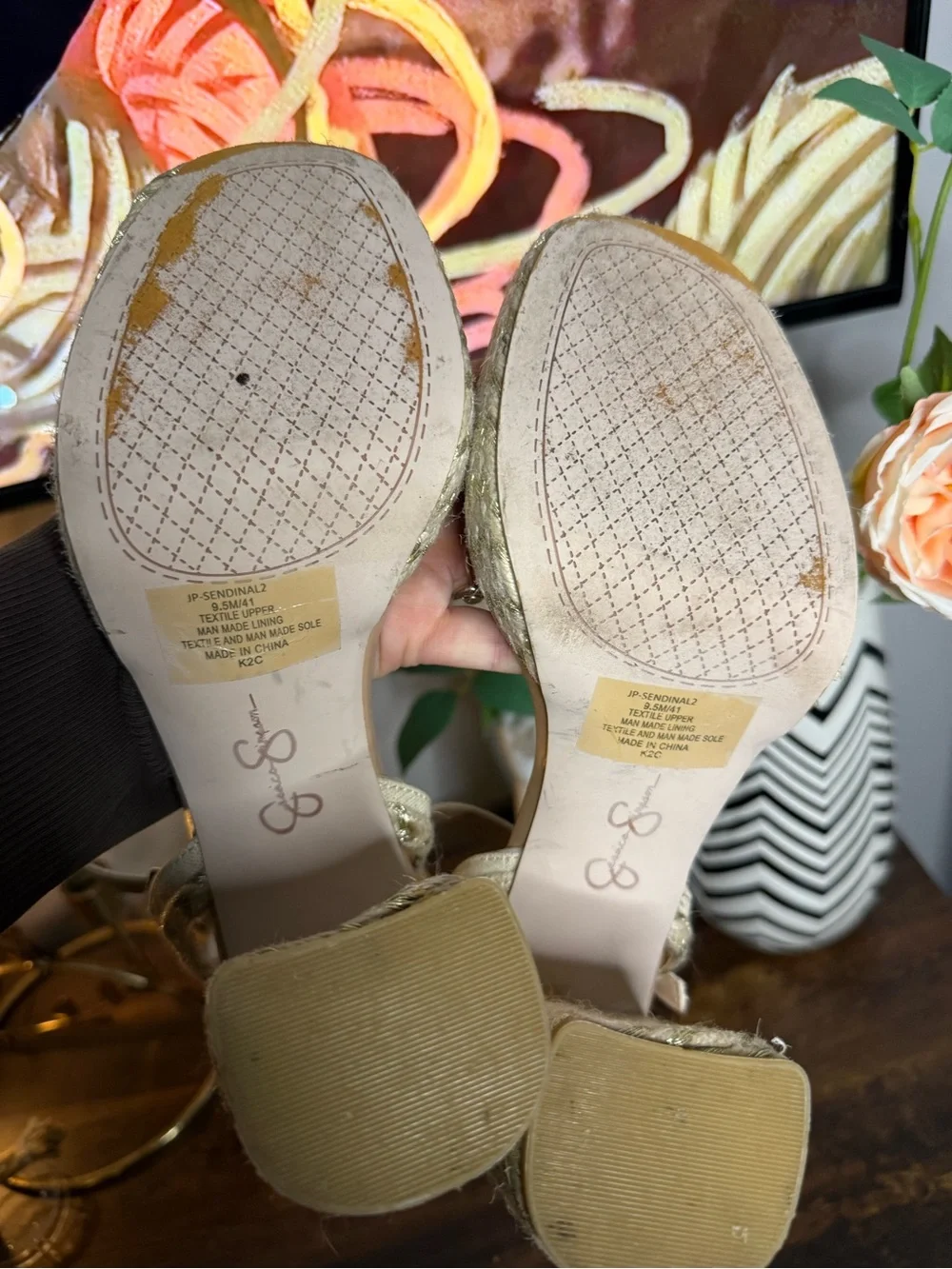 Jessica Simpson Beige Espadrille Block Heel Sandals with Ankle Strap